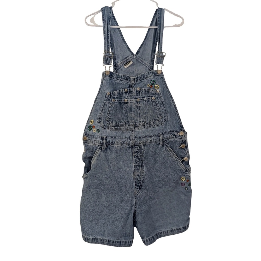 Xhilaration Plus Size 20W Vintage Denim Shortalls Embroidered Floral Blue 90's